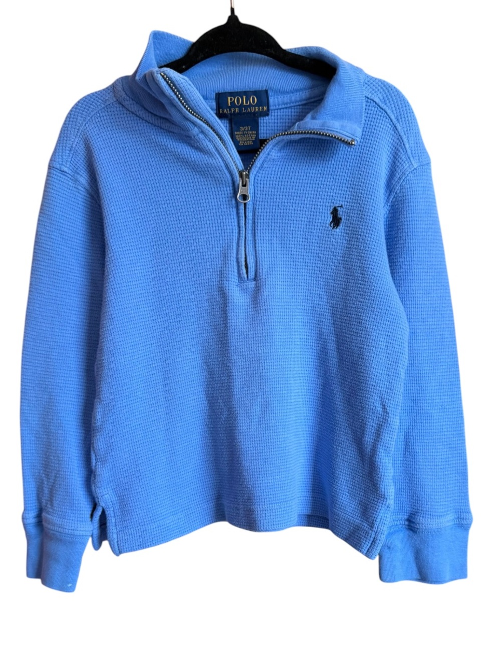Polo by Ralph Lauren Light Blue Quarter-Zip Waffle Knit Top size 3T